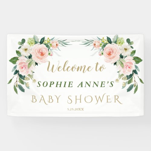 Pink Blush Flowers Baby Shower Welcome Sign