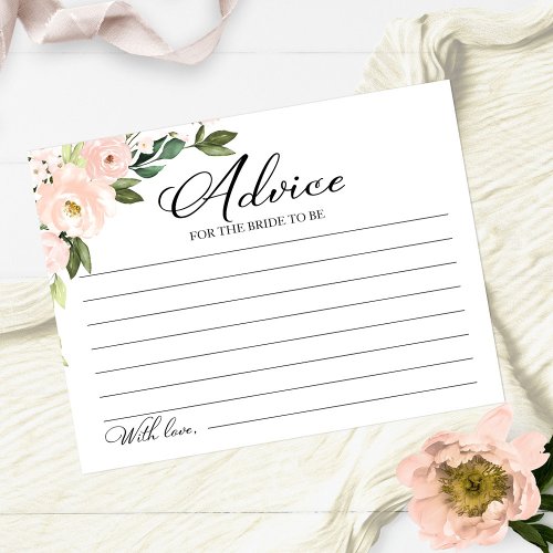 Pink Blush Flowers Bridal Shower Advice Cards