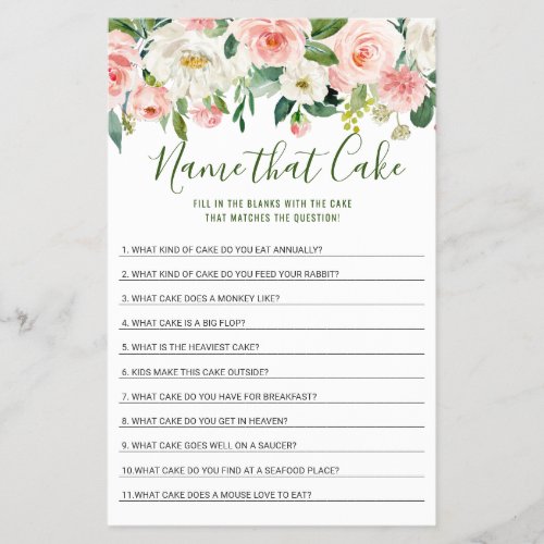 Pink Blush Flowers Double_Sided Bridal Shower Game