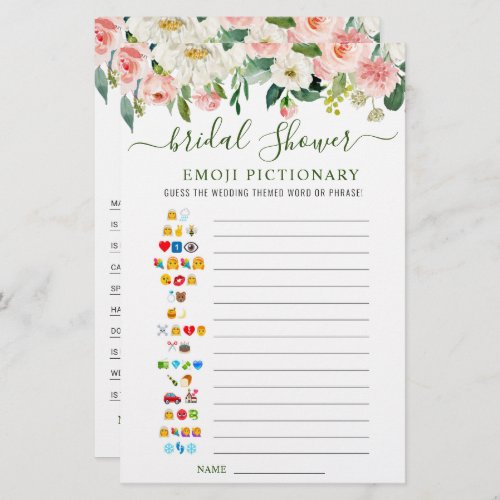 Pink Blush Flowers Double_Sided Bridal Shower Game