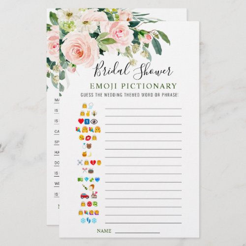 Pink Blush Flowers Double_Sided Bridal Shower Game