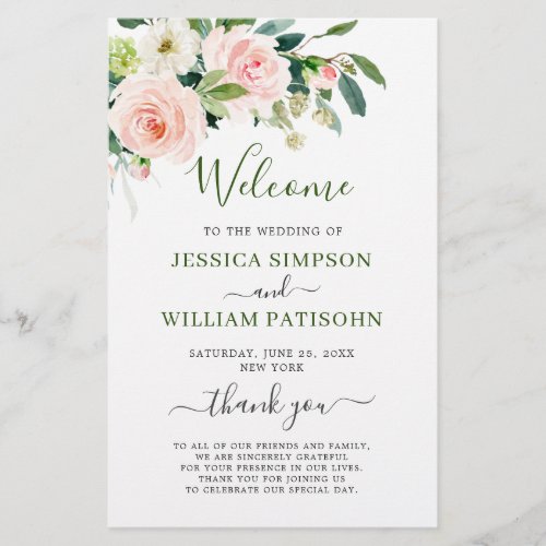 Pink Blush Flowers Floral Wedding Ceremony Program