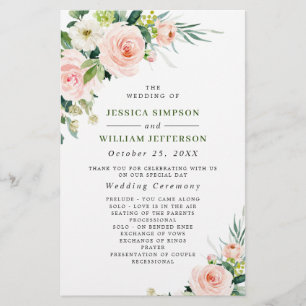 Pink Blush Flowers Floral Wedding Ceremony Program