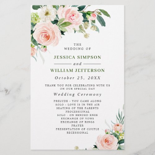 Pink Blush Flowers Floral Wedding Ceremony Program