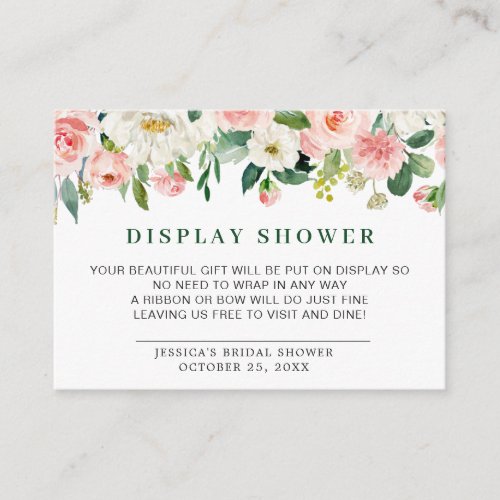 Pink Blush Flowers Gift Bridal DISPLAY SHOWER Enclosure Card