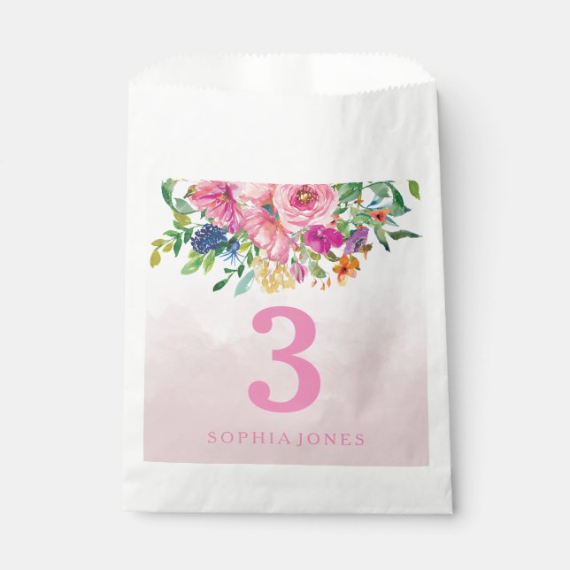 Pink Blush Flowers Girls Childrens Birthday Party Favor Bag (Front)