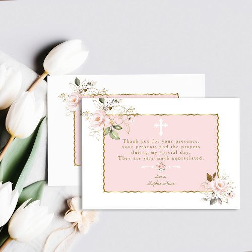 Pink Blush Flowers Gold Frame Cross Baptism