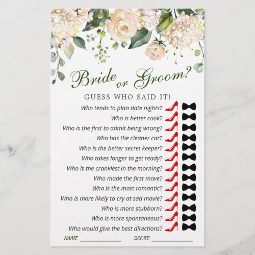 Pink Blush Flowers Greenery Bridal Shower Game