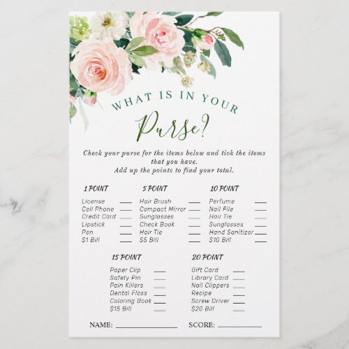 Pink Blush Flowers Greenery Bridal Shower Game