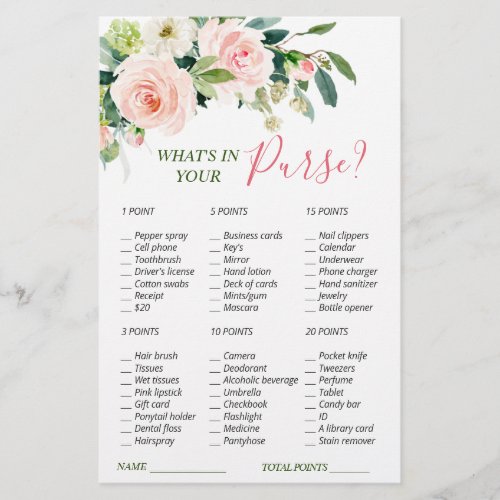 Pink Blush Flowers Greenery Bridal Shower Game