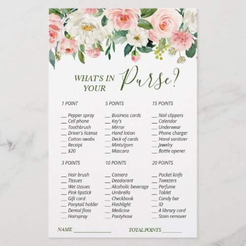 Pink Blush Flowers Greenery Bridal Shower Game