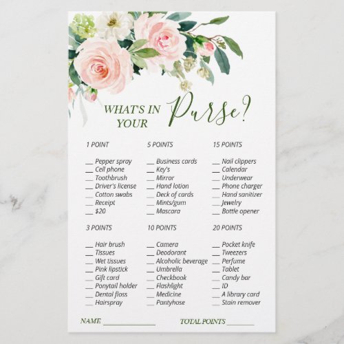 Pink Blush Flowers Greenery Bridal Shower Game