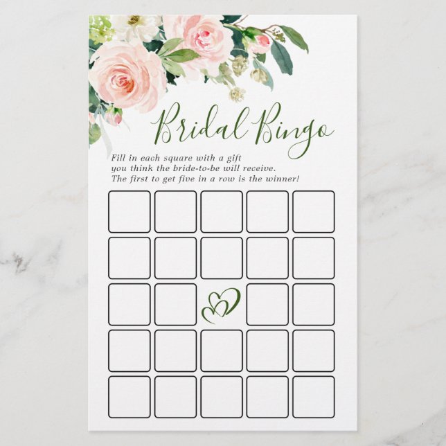 Pink Blush Flowers Greenery Bridal Shower Game (Front)