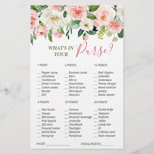 Pink Blush Flowers Greenery Bridal Shower Game