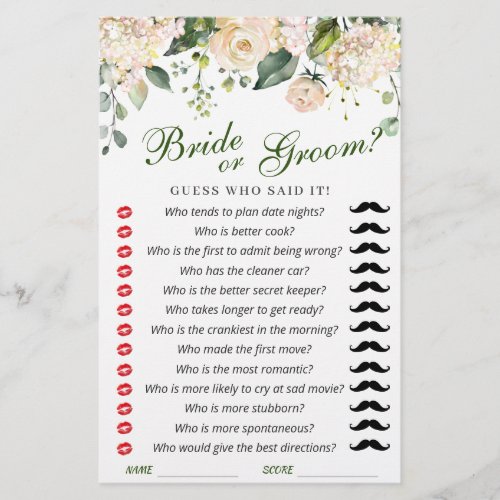 Pink Blush Flowers Greenery Bridal Shower Game