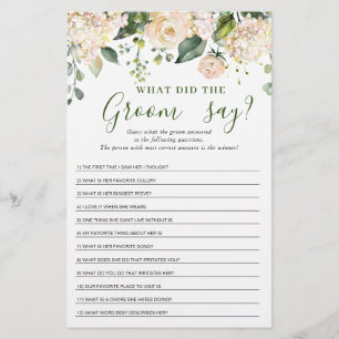 Pink Blush Flowers Greenery Bridal Shower Game
