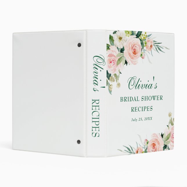 Pink Blush Flowers Greenery Bridal Shower Recipe Mini Binder (Background)