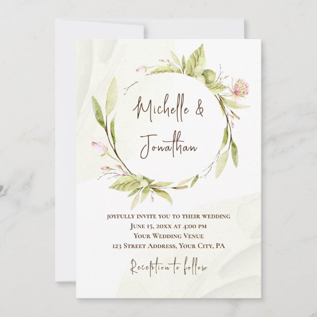 Pink Blush Flowers Greenery Christian Wedding Invitation (Front)