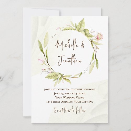 Pink Blush Flowers Greenery Christian Wedding Invitation