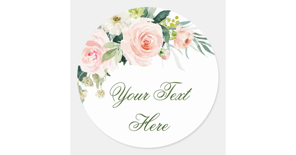 Blush White Bloom Floral Wreath Monogram Classic Round Sticker