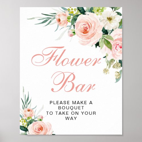 Pink Blush Flowers Greenery Floral Flower Bar Sign