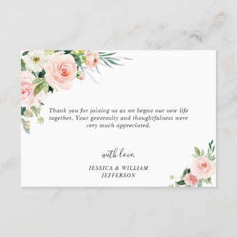 Pink Blush Flowers Greenery Floral Photo Thank You Card 