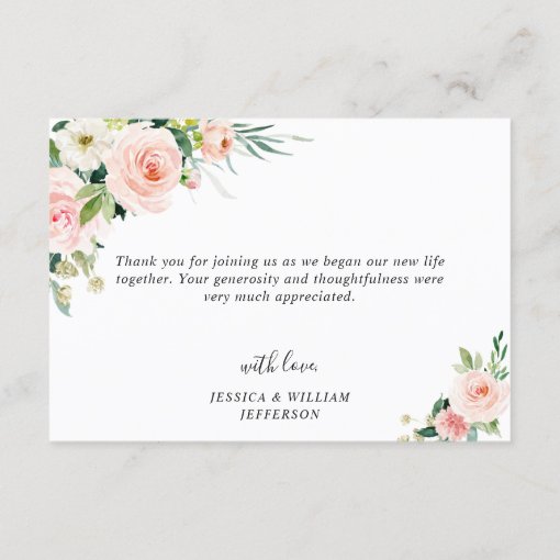 Pink Blush Flowers Greenery Floral PHOTO Thank You Card | Zazzle