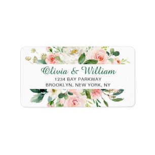 Pink Blush Flowers Greenery Floral Return Address Label