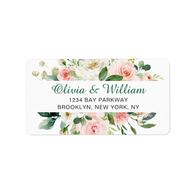 Pink Blush Flowers Greenery Floral Return Address Label (Front)
