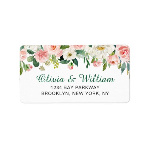 Pink Blush Flowers Greenery Floral Return Address Label