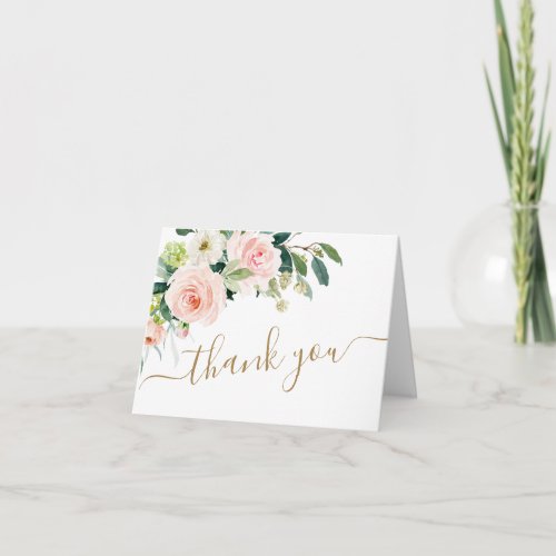 Pink Blush Flowers Greenery Floral Thank You Card