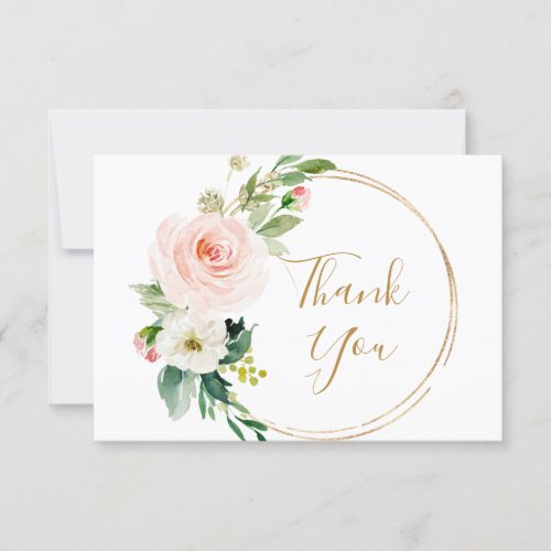 Pink Blush Flowers Greenery Floral Thank You Card