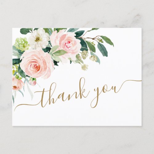 Pink Blush Flowers Greenery Floral Thank You Postcard