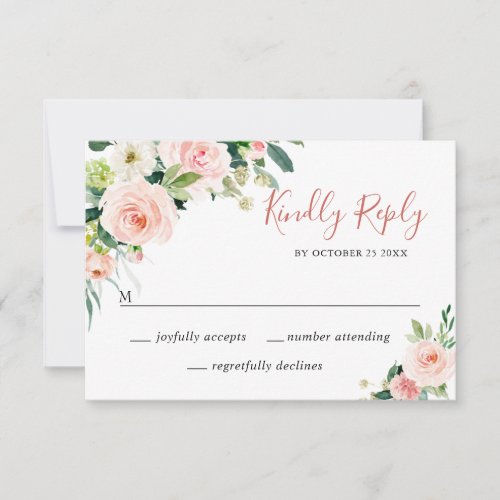 Pink Blush Flowers Greenery Watercolor Wedding  RS RSVP Card
