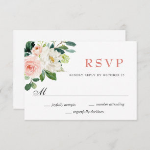 Pink Blush Flowers Greenery Watercolor Wedding RSVP Card