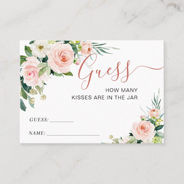 Pink Blush Flowers Guess How Many Game Card (Front)