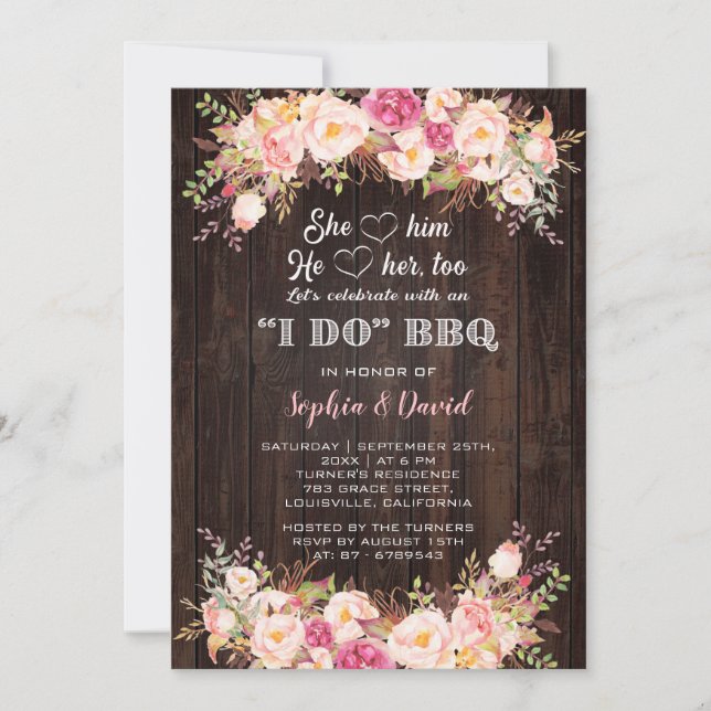 Pink Blush Flowers I DO BBQ Engagement Invitation (Front)