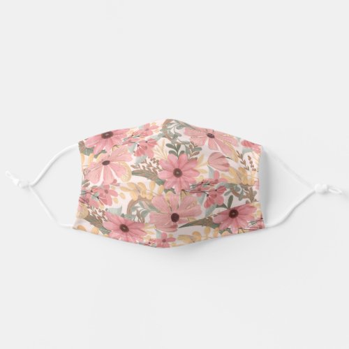 Pink Blush Flowers Leave Watercolor Safety Adult Cloth Face Mask