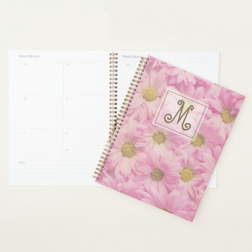 Pink Blush Flowers Monogram Pink Yellow White Planner