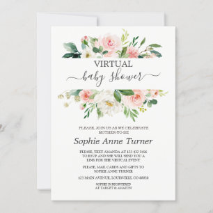 Pink Blush Flowers Virtual Baby Shower By Mail Invitation