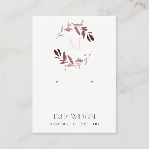 PINK BLUSH FOLIAGE MONOGRAM EARRING DISPLAY LOGO BUSINESS CARD