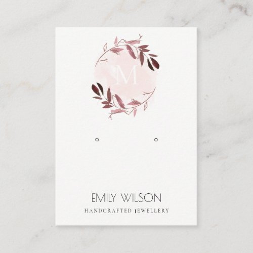 PINK BLUSH FOLIAGE MONOGRAM EARRING DISPLAY LOGO BUSINESS CARD