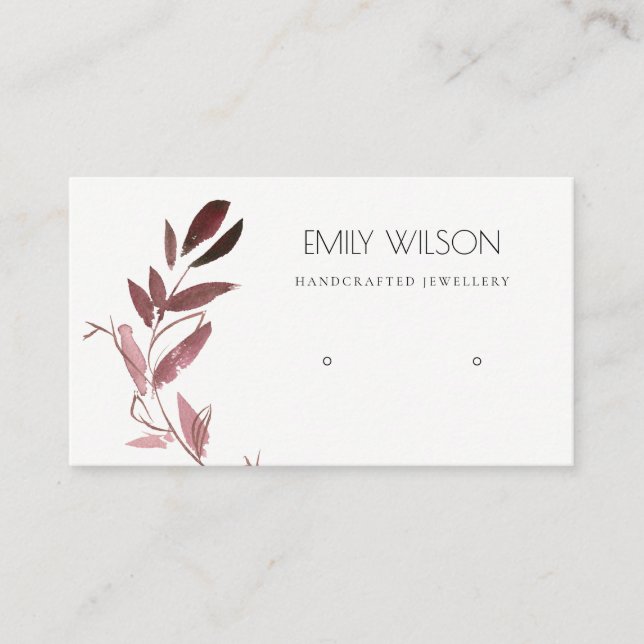 PINK BLUSH FOLIAGE WATERCOLOR EARRING DISPLAY LOGO BUSINESS CARD (Front)