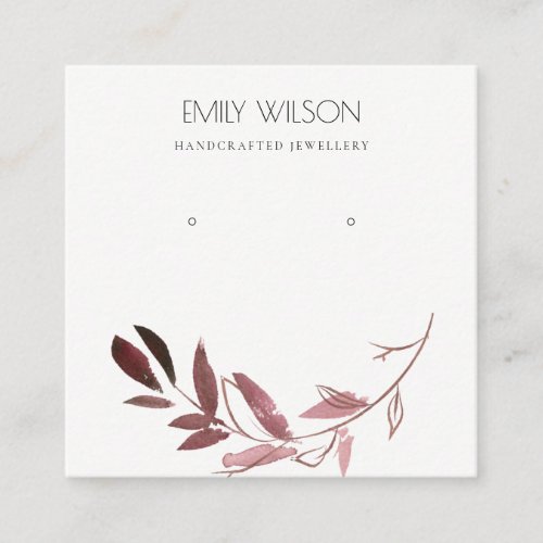 PINK BLUSH FOLIAGE WATERCOLOR EARRING DISPLAY LOGO SQUARE BUSINESS CARD