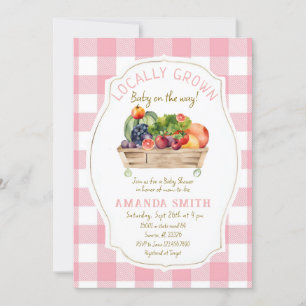 Pink Blush Fruits Veggies Gingham Baby Shower Invitation