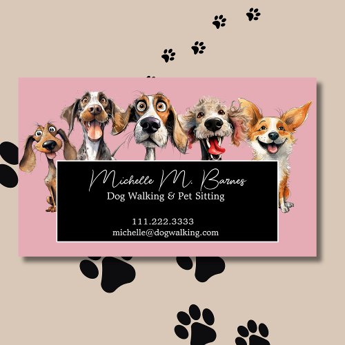 Pink Blush Funny Puppy Dog Walker Pet Sitter  Business Card Magnet