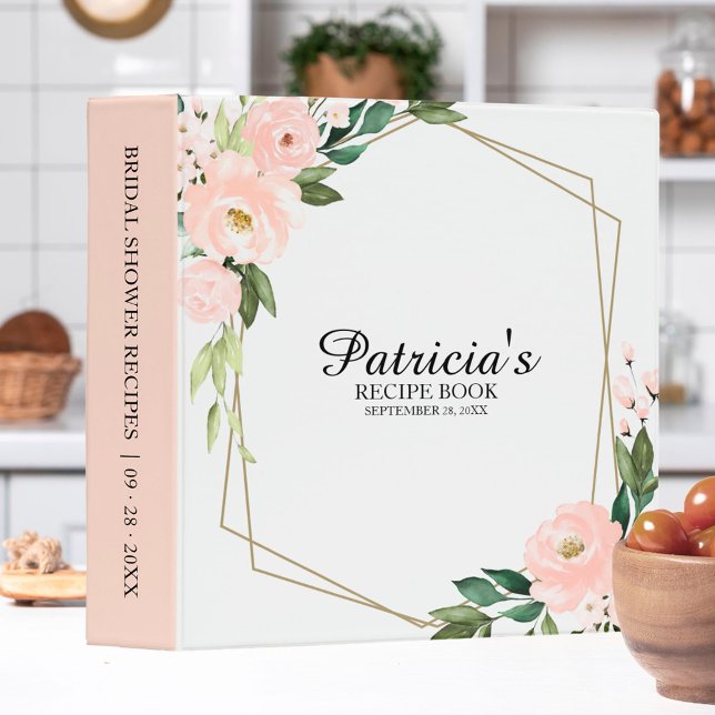 Pink Blush Geometric Bridal Shower Recipe Book  3 Ring Binder (Creator Uploaded)