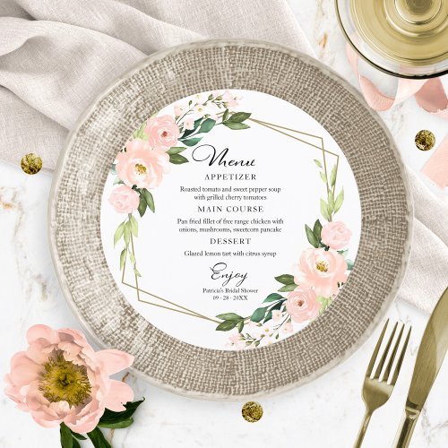 Pink Blush Geometric Bridal Shower Round Menu Invitation