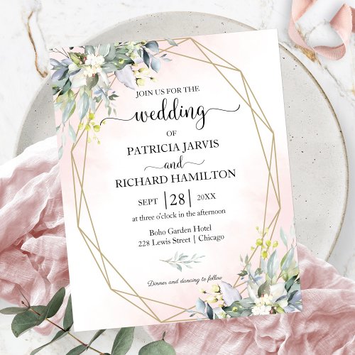 Pink Blush Geometric Budget Wedding Invitation