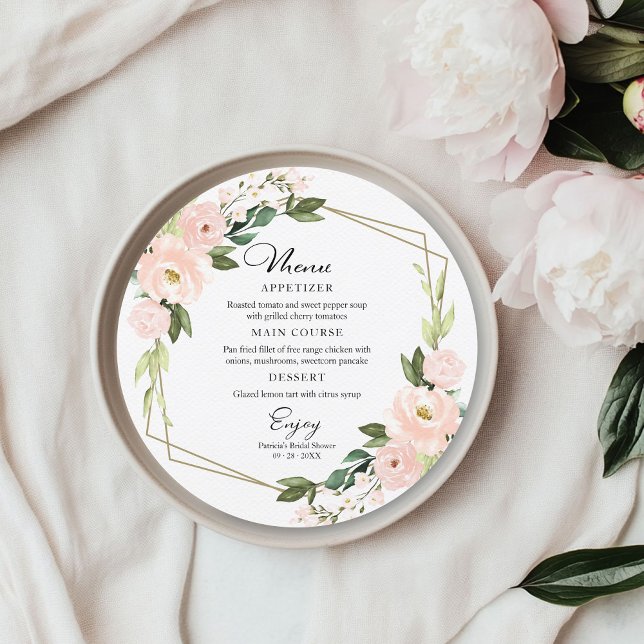 Pink Blush Geometric Round Bridal Shower Menu Card (Creator Uploaded)
